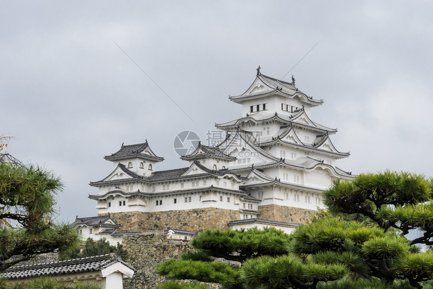 苍鹭建造姬路日本兵库县花园的喜梅吉城堡白埃格里特或白海隆主食这是教科文组织的一个世界遗产场址地点图片