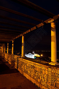 墙壁MiradourodeSantaLuzia晚上在里斯本著名的观景点葡萄牙建筑学图片