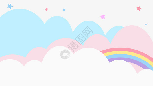 闪耀天空儿童幼园和概念或演示文稿的Soft梯度糊式卡通漫画图案背景彩虹色云闪亮的图片