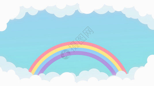 儿童幼园和概念或演示文稿的Soft梯度糊式卡通漫画图案背景彩虹色云墙纸独角兽形象的图片