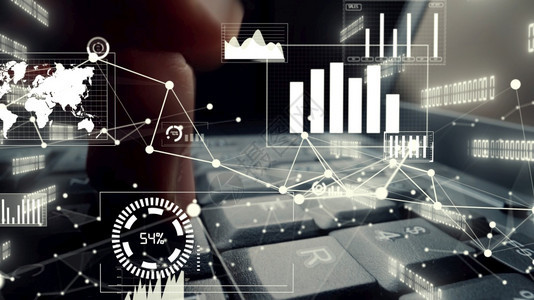 区块链仪表盘计算机上商业大数据和财务分析的创意视觉展示统计投资决策方法金融科技和工程的概念商业大数据和计算机财务分析的创意视觉统图片