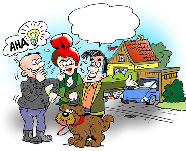 谁卡通插画说明一个家庭走出门狗邻居会有一个好主意的驾驶插图图片