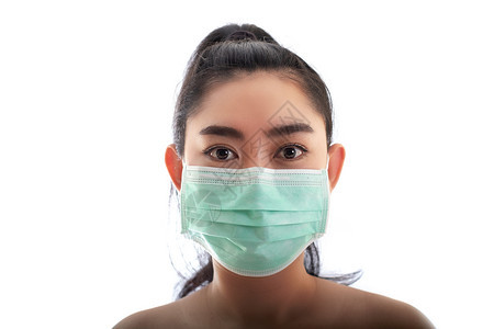穿美丽的亚洲年轻女青戴上医疗面具防止呼吸道疾病如流感相吸19PM25粉尘和烟雾妇女安全感染概念等看医疗的图片