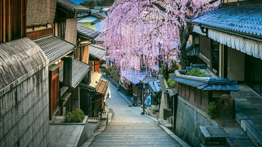 风景优美盛开白川日本京都史诗人Higashiyama区全景图片