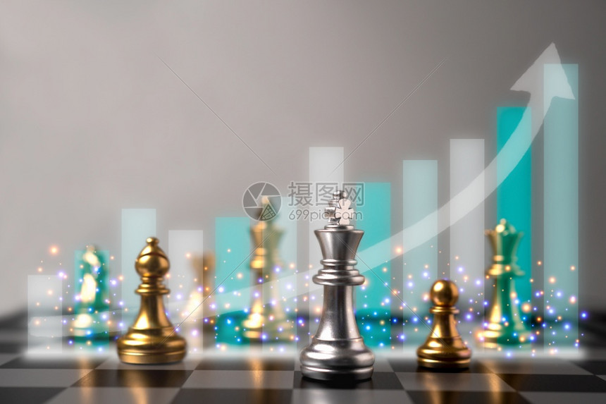 国际象棋的选择焦点和国际象棋背后的增长业务图背景中的世界商业和金融关键成功的概念是一种具有专业知识的分析和策略市场领导进步图片