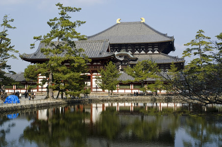 异国情调旅游行日本奈拉的Todaiji佛教寺庙堂日经大佛背景图片