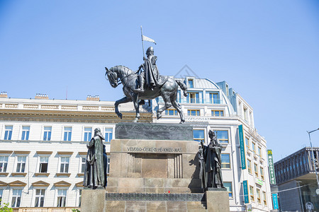 捷克布拉格市在中心一座有骑士和马的纪念碑2019年4月5日旅行社照片马术老的户外图片
