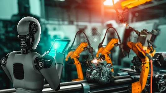 创建控制用于工厂生产装配的机械化工业器人和械臂工业革命和自动化制造过程的人工智能概念用于工厂生产装配的机械化工业器人和械臂化图片