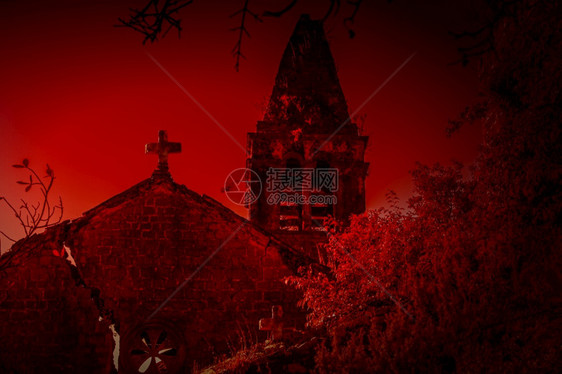 塔可选择的万圣节照片夜里被毁的老教堂选择聚焦图片