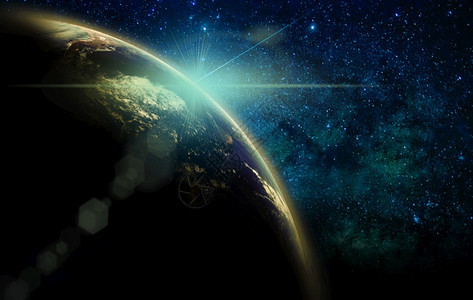 营销在银河背景互联网络概念美国航天局提供的这一图像元素上太阳升起和透光耀斑覆盖地球的一部分连接未来图片