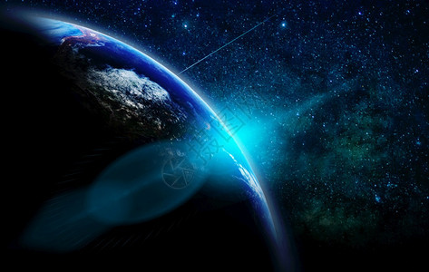 信息镜片在银河背景互联网络概念美国航天局提供的这一图像元素上太阳升起和透光耀斑覆盖地球的一部分数字图片