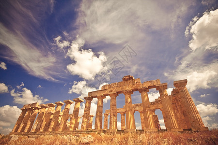 意大利西里Selinunte希腊寺庙的废墟欧洲剧院古典图片