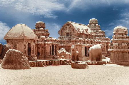 玛哈巴利普兰位于马哈巴利普拉姆大南印度建筑的PanchRatchRathas独立印度教寺庙南部世界遗产泰米尔纳德邦马哈拉普姆等令图片