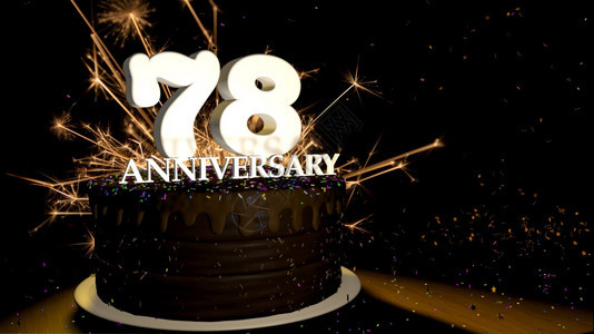 周年纪念78卡圆形巧克力蛋糕装饰着蓝色红黄绿的糖衣杏仁木桌上有白色数字背景是人造火星和彩色糖衣落在桌子上3D插图周年纪念贺卡巧克图片