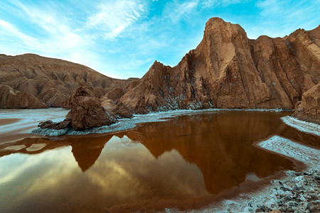 智利北部阿塔卡马沙漠CordilleradelaSal盐山脉谷的景象天空北方户外图片