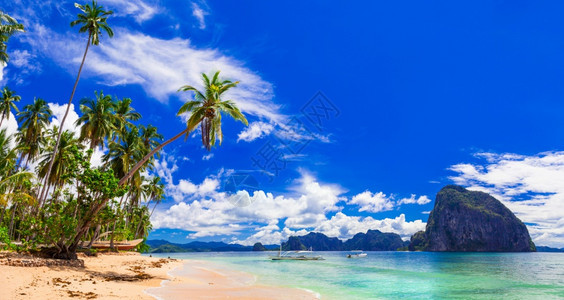 东南菲律宾帕拉万岛海滩和美丽的自然以及菲律宾巴拉旺岛的海滩夏天吸引力图片