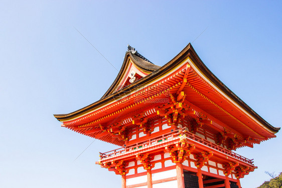 盛开观光日本京都将开花时入口大门清水津寺庙KiyomizuderaTemple漂亮的图片