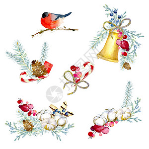 收藏装饰一套水彩色的圣诞涂画适于设计任何包装卡片纺织品印刷标签请柬套装饰圣诞节元素的设计用于棒糖图片