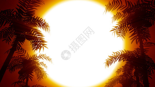 3D将棕榈树与太阳80年代风格计算机图形背景的棕榈树作为后期未来背景对于任何主题演示或您自己的图形工程来说背景都是完美的info图片