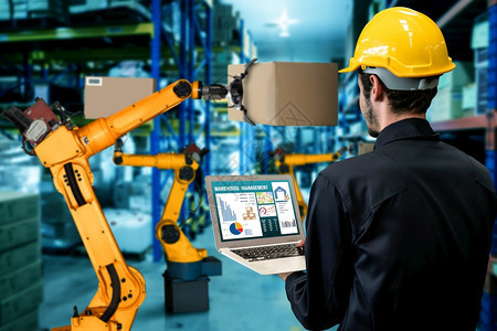 链智力手术用于创新仓库和工厂数字技术的智能机械臂系统使用连接到互联网络的IOT软件由工业程控制的自动化造机器人用于创新仓库和工厂图片