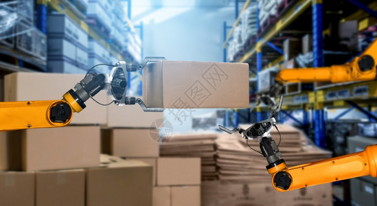 手臂用于创新仓库和工厂数字技术的智能机械臂系统使用连接到互联网的IOT软件由工业程控制的自动化造机器人用于创新仓库和工厂数字技术图片