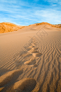 佩德罗范围沙丘上的足迹谷ValledelaMuerte西班牙语洛斯弗拉门戈保护区阿塔卡马沙漠安托法加斯塔地区智利南美洲天图片