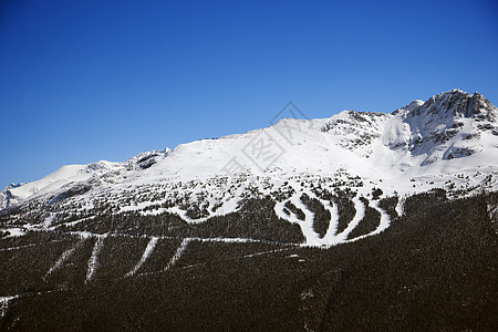 山上的滑雪度假胜地足迹踪迹娱乐假期装备风景鸟瞰图旅行旅游运动滑雪板图片