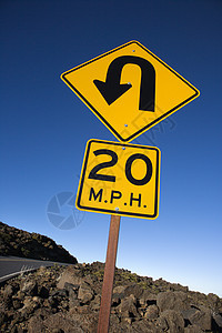 道路曲线和限速标志图片