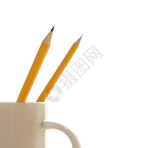 咖啡杯里的铅笔杯子办公室商业正方形笔筒办公用品物体图片