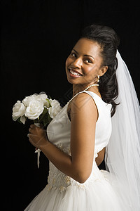 新娘肖像画女性成人花朵花束中年女士婚礼幸福裙子婚姻背景图片