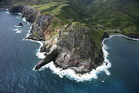 夏威夷海岸线高角度冲浪旅游鸟瞰图热带岩石照片海洋地貌旅行图片