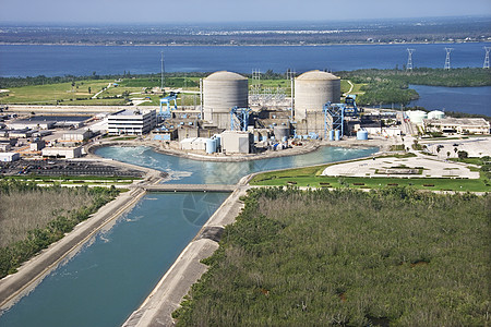 核电厂水平高角度工厂核电站工程建筑物发电厂鸟瞰图技术活力背景图片