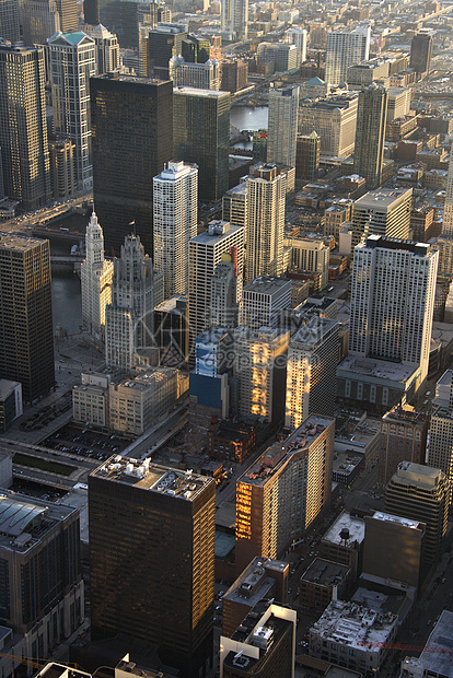 芝加哥市中心城市市中心景观高角度住宅区摩天大楼建筑学建筑物建筑鸟瞰图图片