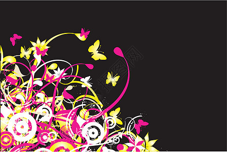 蝴蝶和鲜花白色漩涡花朵插图背景图片