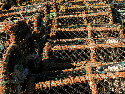 龙虾锅笼子港口渠道渔业浮标渔夫海滩篮子渔民海岸图片