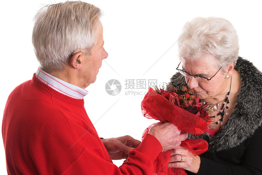 给她送花老年人男性女性眼镜女士礼物灰色花朵男人展示图片