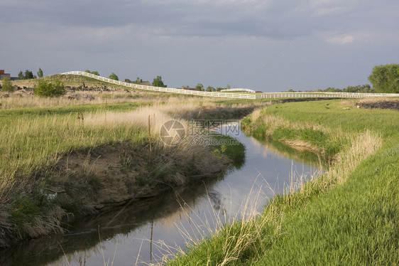 灌溉沟渠 绿草地和牧场图片