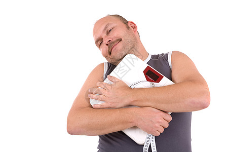 喜爱比例表拥抱微笑胡子减肥饮食肥胖营养男性啤酒肚卷尺背景图片