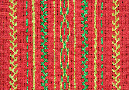 刺绣编织红色十字绣线程虚线织物装饰针线活黄色拼接图片