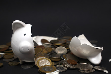 破碎猪猪银行资金休息投资货币基金金融粉碎账户东西硬币背景图片