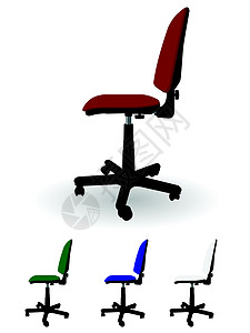 办公室辅助主席座位车轮红色家具绿色皮革塑料白色旋转职场图片