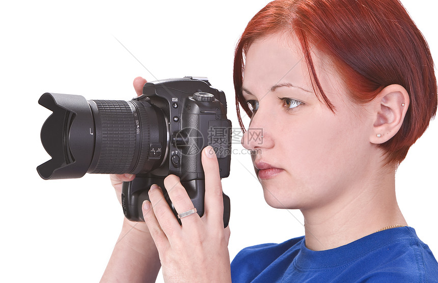 女青年摄影师赤褐色工艺光学女士专注游客艺术眼镜权限爱好图片