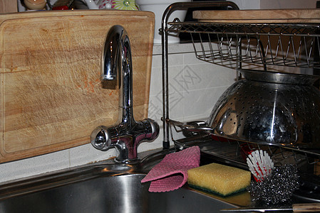厨房银池龙头住宅海绵脸盆切菜板器具奢华房子刷子图片