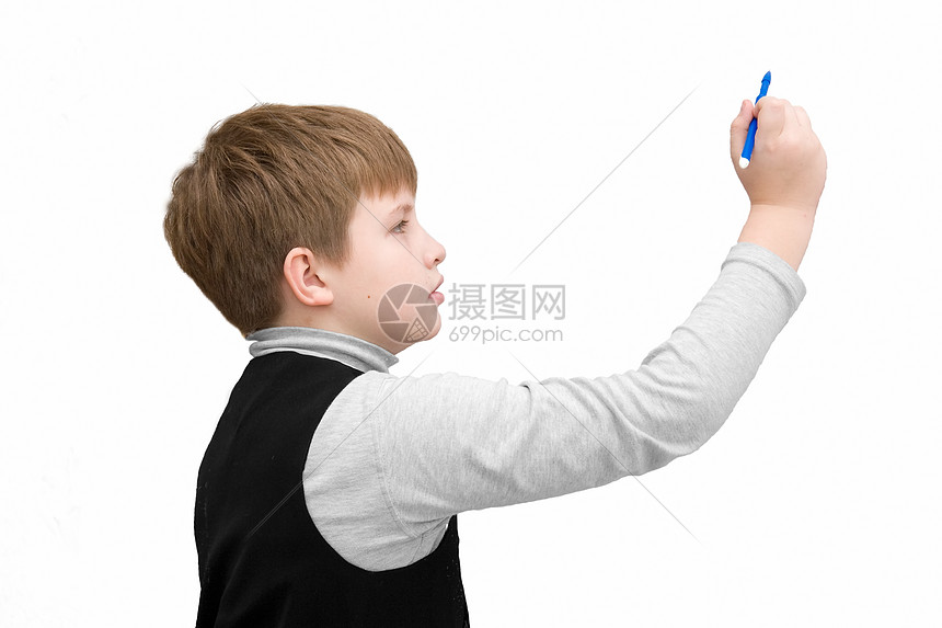 带笔的中学生衣服拼写童年男生专注学习学生课堂白色孩子们图片