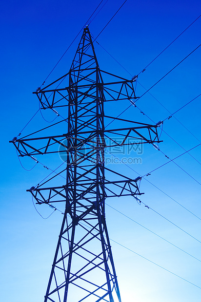 高压电压燃料电力塔单线结构发电电源线工程电源电缆蓝天图片