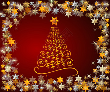 带有圣诞树的圣诞节背景背景插图红色星星问候语绿色墙纸贺卡背景图片