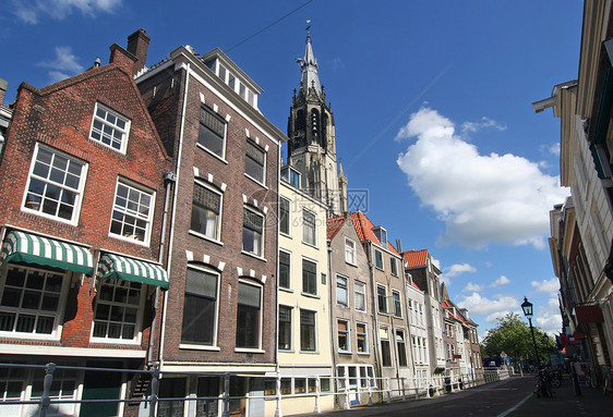 Delft街风景街道城市教会历史性天空旅游建筑学房地产旅行图片