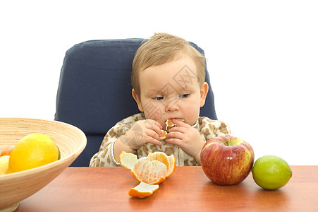 吃柠檬小阿呆宝宝吃水果橙子柠檬女孩免疫孩子食物背景