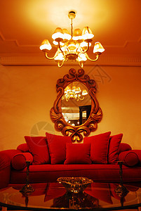 带有红色沙发的客厅镜子家庭生活大厦住宅小区家居装饰家具奢华风格地面背景图片
