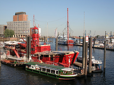 汉堡港船舶港口建筑汉堡码头渡船血管红色先行者天空图片